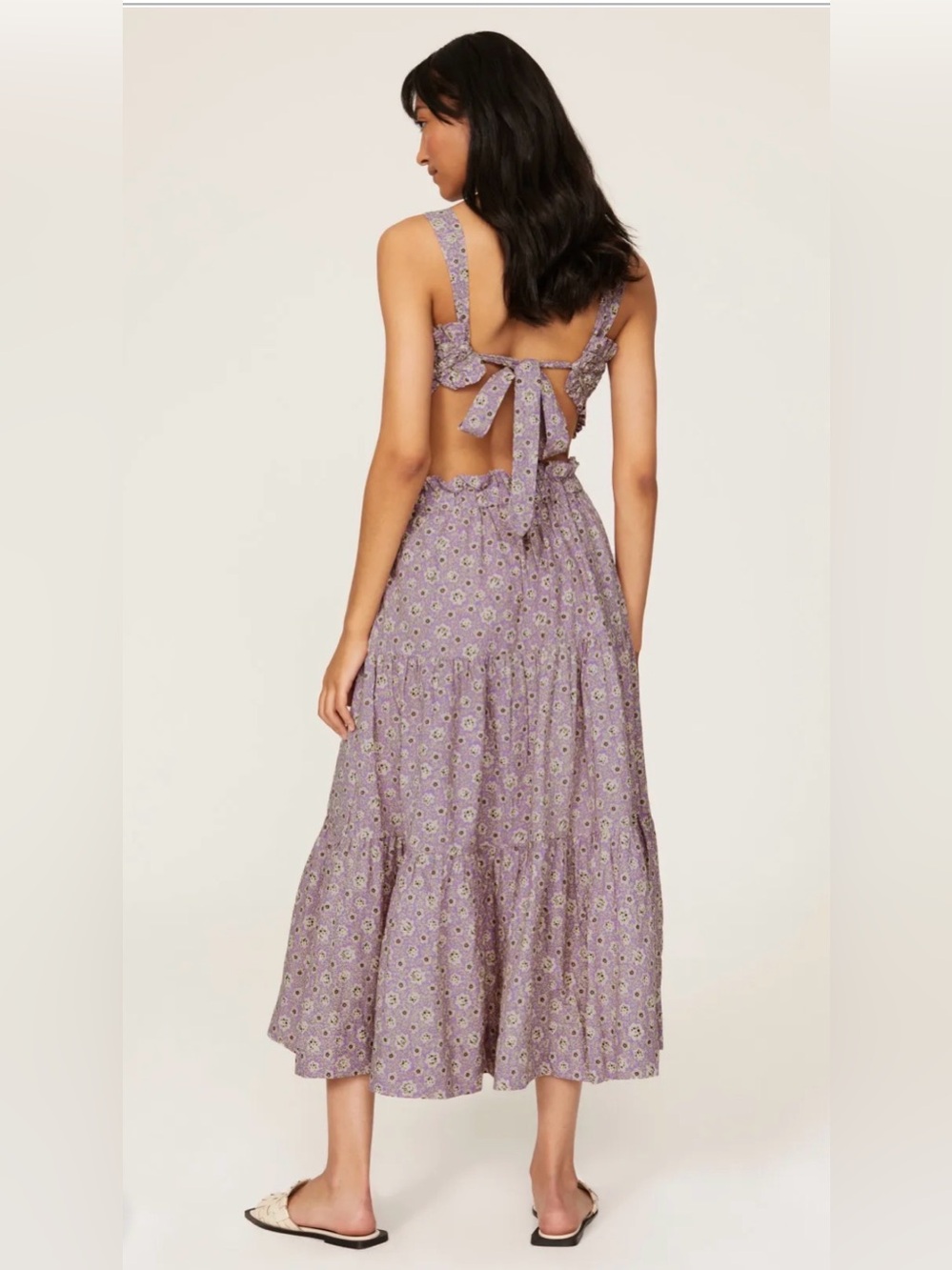 Sea New York Ida Floral Smocked Prairie Midi Dress Lilac Large - Picture 2 of 11